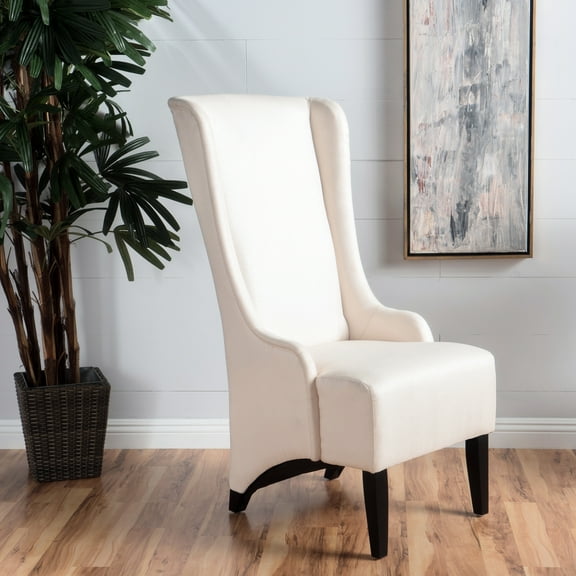 Sophisticated High Back Dining Chair With Wings, Beige Fabric Covering For Style, Strong Birch Wood Base, 28.76" D X 45.63" H 22.87" W Classy Upholstered Seat, Frame,