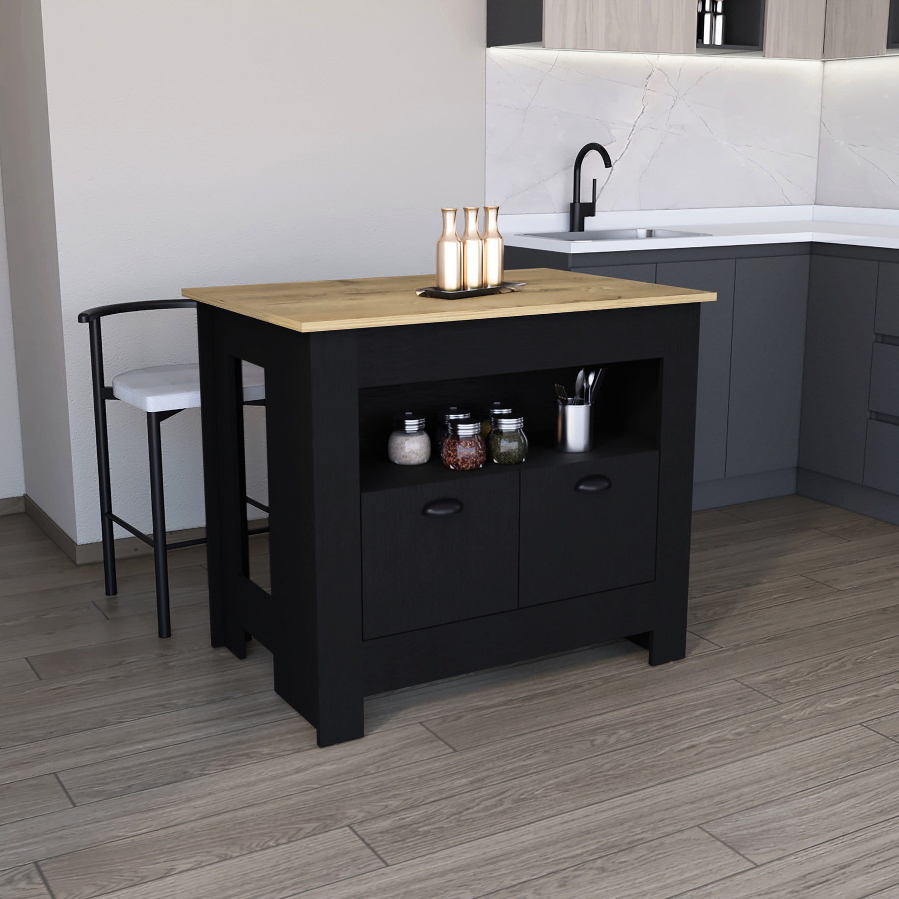 Sophisticated Kitchen Island+2 Doors 3 Shelves Setup"-"Modern Kitchen ...
