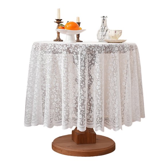 Sophisticated Lace Detailing Table Cover Flower Pattern Round Overlay Tablecloth For Households And Wedding Parties