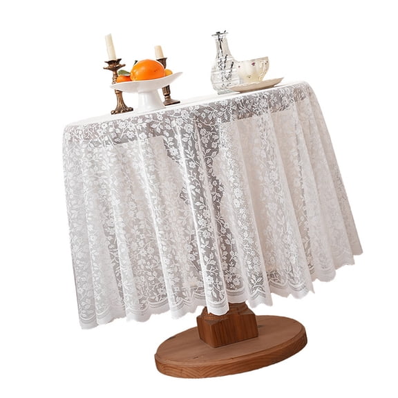 Sophisticated Lace Detailing Table Cover Flower Pattern Round Overlay Tablecloth For Households And Wedding Parties