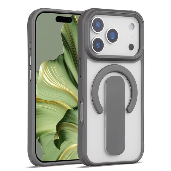 Sophisticated Matte Stand Holder Case with Magsafe for iPhone 17 Pro Max - Gray