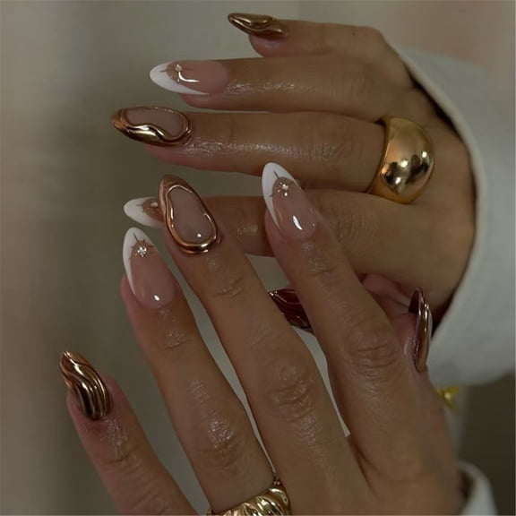 Sophisticated Nails Art Irregular With 3D Sun Designs on Nails Suitable For Various Occasion 24Pcs