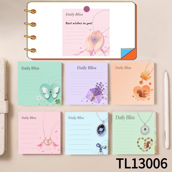Sophisticated Necklace - themed Note Cards Selections (3.543.54 Inches)100-Pack with105 Emoticon Stickers,Ideal for Quickly Jotting Down Reminders Marking Key Points and Leaving Temporary Messages