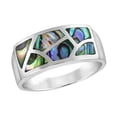 thumbnail image 1 of Sophisticated Pavement Mosaic of Abalone Shell Sterling Silver Band Ring for Female Adult Anniversary-9, 1 of 5