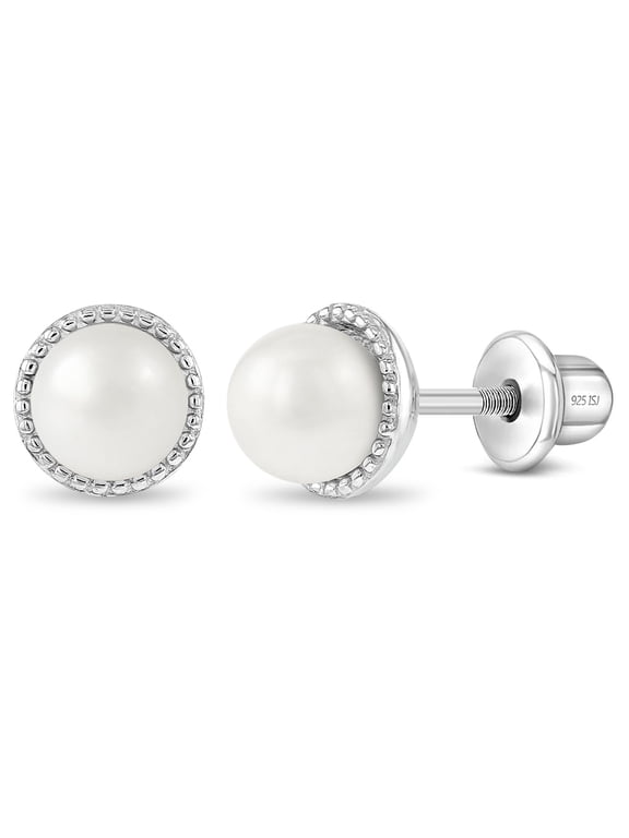 Sophisticated Pearl 7mm Baby / Kids Earrings Screw Back - Sterling Silver