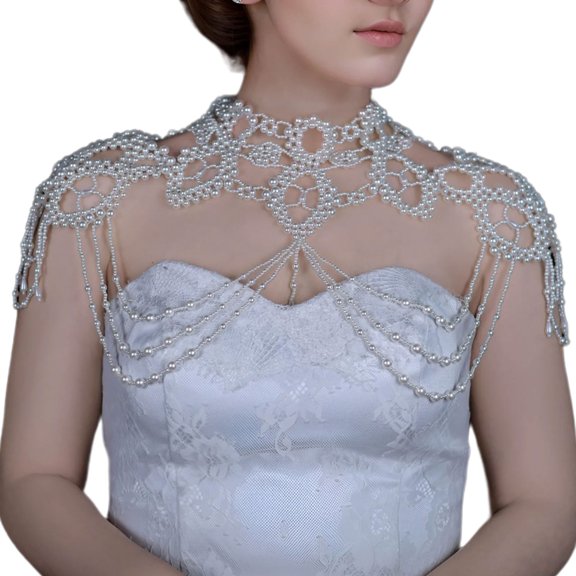 Sophisticated Pearls Chain Necklace Shoulder Shawl Multifunction Tassels Ornament for Both Formal and Casual Outfits