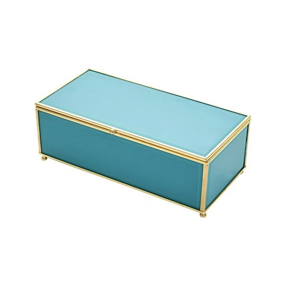 Sophisticated Rectangular Wood And Glass Storage Box, Blue