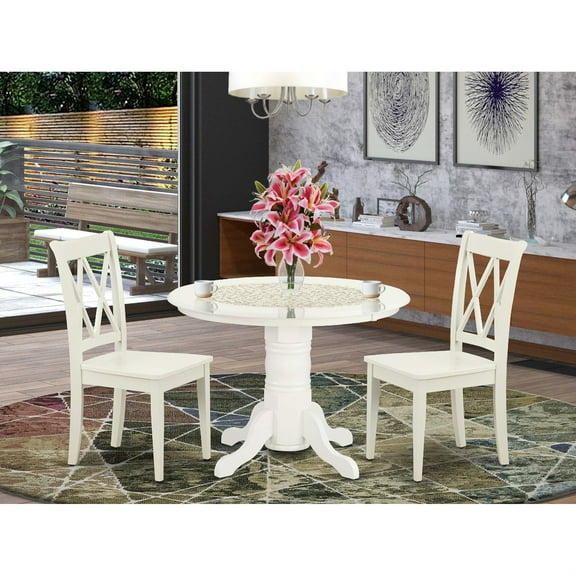 Sophisticated SHCL3-LWH-W Kitchen Set: Round 42" Table & 2 Chairs | Linen White Finish | Spinal Support | Durable & Stylish | Budget-Friendly