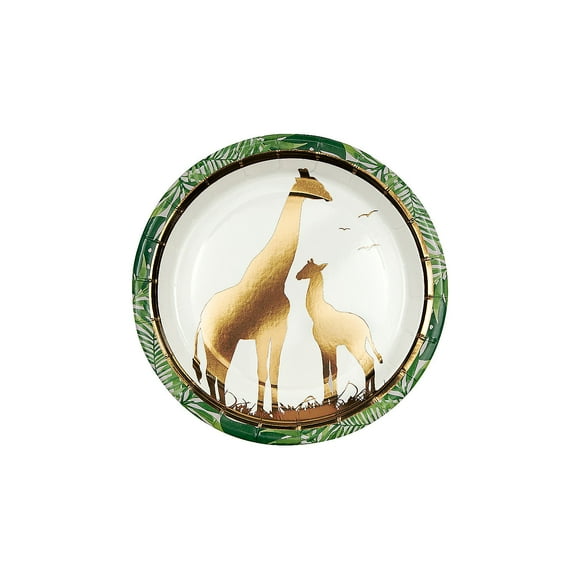 Sophisticated Safari Giraffe Paper Iridescent Dessert Plates, Party Supplies, Birthday, 8 Pieces
