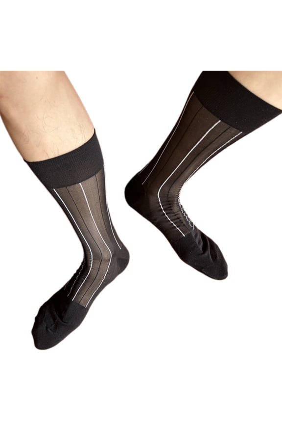 Sophisticated Sheer Men Business Suit Dress Socks Contrast Color Ribbed Pattern Thin Middle Calf Socks for Formal Outfit