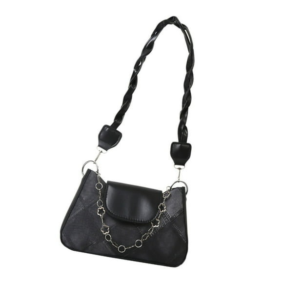 Sophisticated Small Square Bag with Chain for Evening Dates and Shopping PU Braided Strap Shoulder Handbag Purse