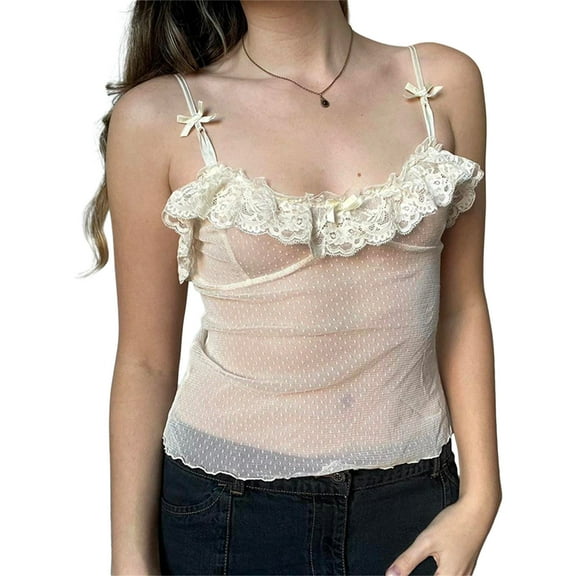 Sophisticated Women's Sheer Lace Trimmed Camisole Casual Vests Suitable for Various Occasion
