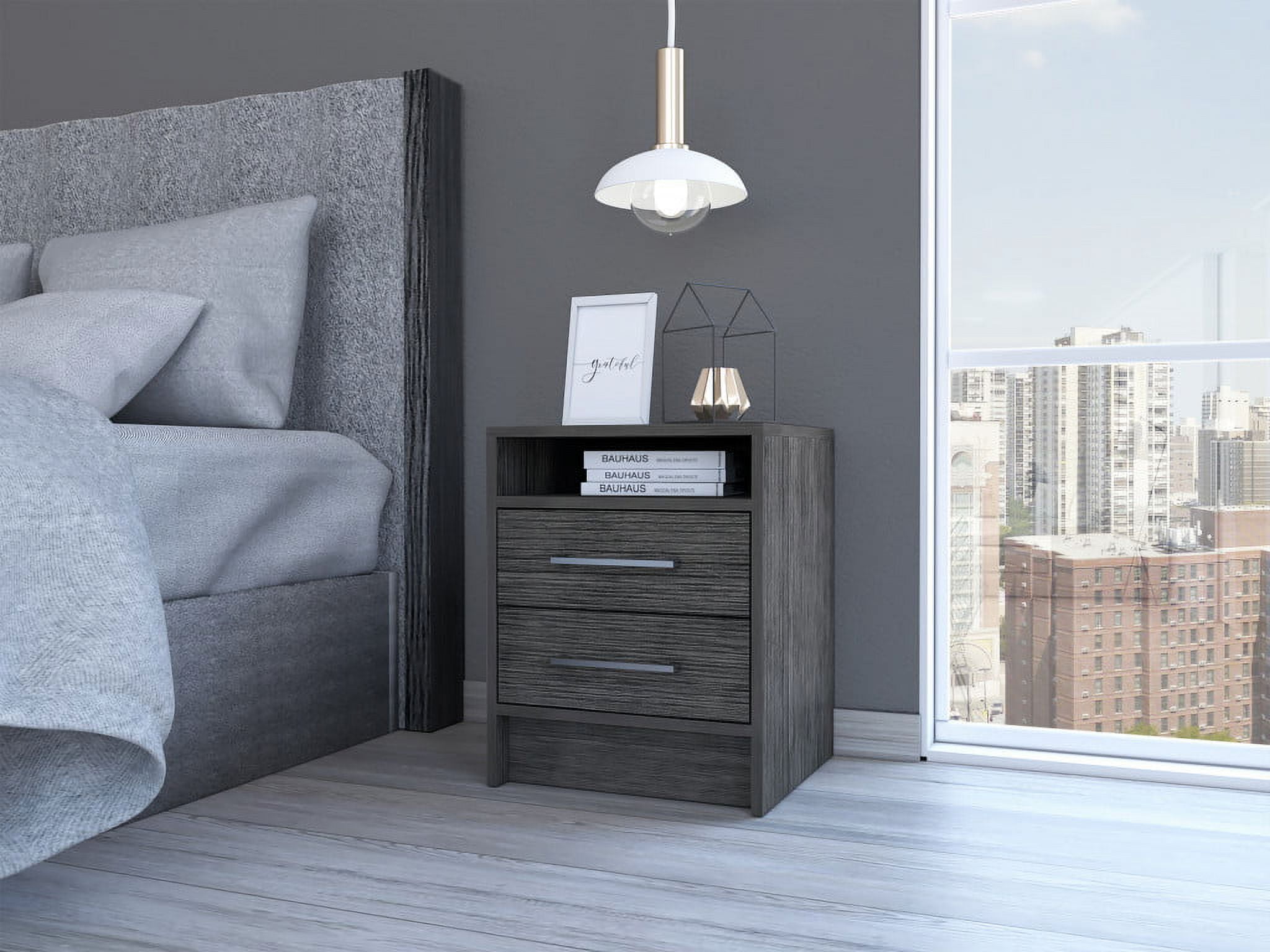 Sophisticated Smokey Oak 2-Drawer Nightstand with Open Shelf