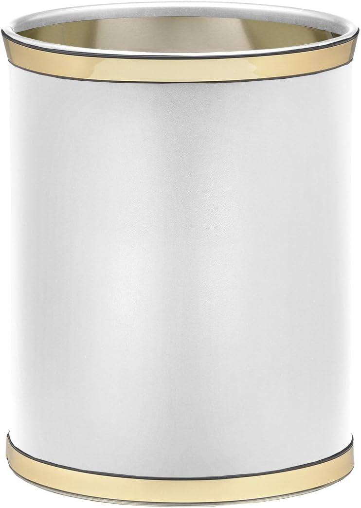 White and Polished Gold Oval Plastic Waste Basket