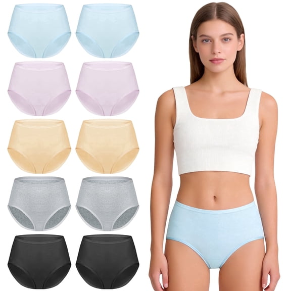 Sophproton 10-Pack Women's Underwear Mid Waisted Soft Panties Breathable Comfort Stretch Briefs Multipack for Women S-2XL.