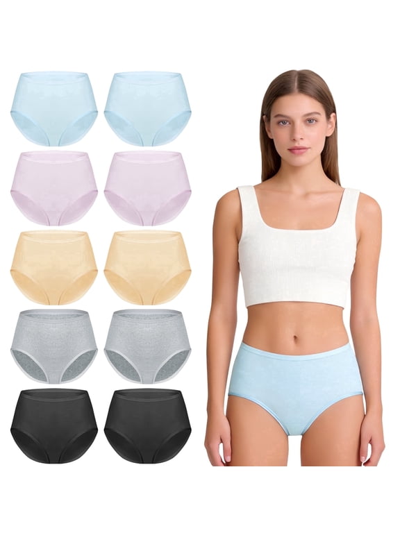 10-Pack Women's Underwear Mid Waisted Soft Panties Breathable Comfort Stretch Briefs Multipack for Women XXL
