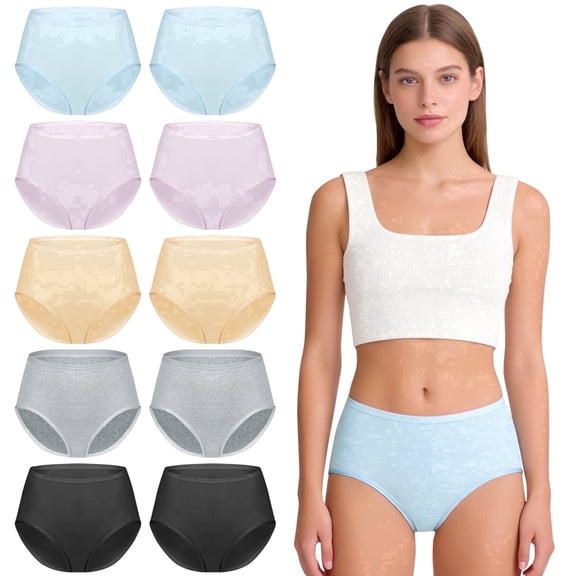 Sophproton 10-Pack Women's Underwear Mid Waisted Soft Panties Breathable Comfort Stretch Briefs Multipack for Women M