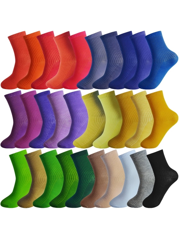 30 Pairs Women's Crew Socks, Colorful Athletic Socks, Variety Pack, One Size Fits Most (Shoe Size 6-12)