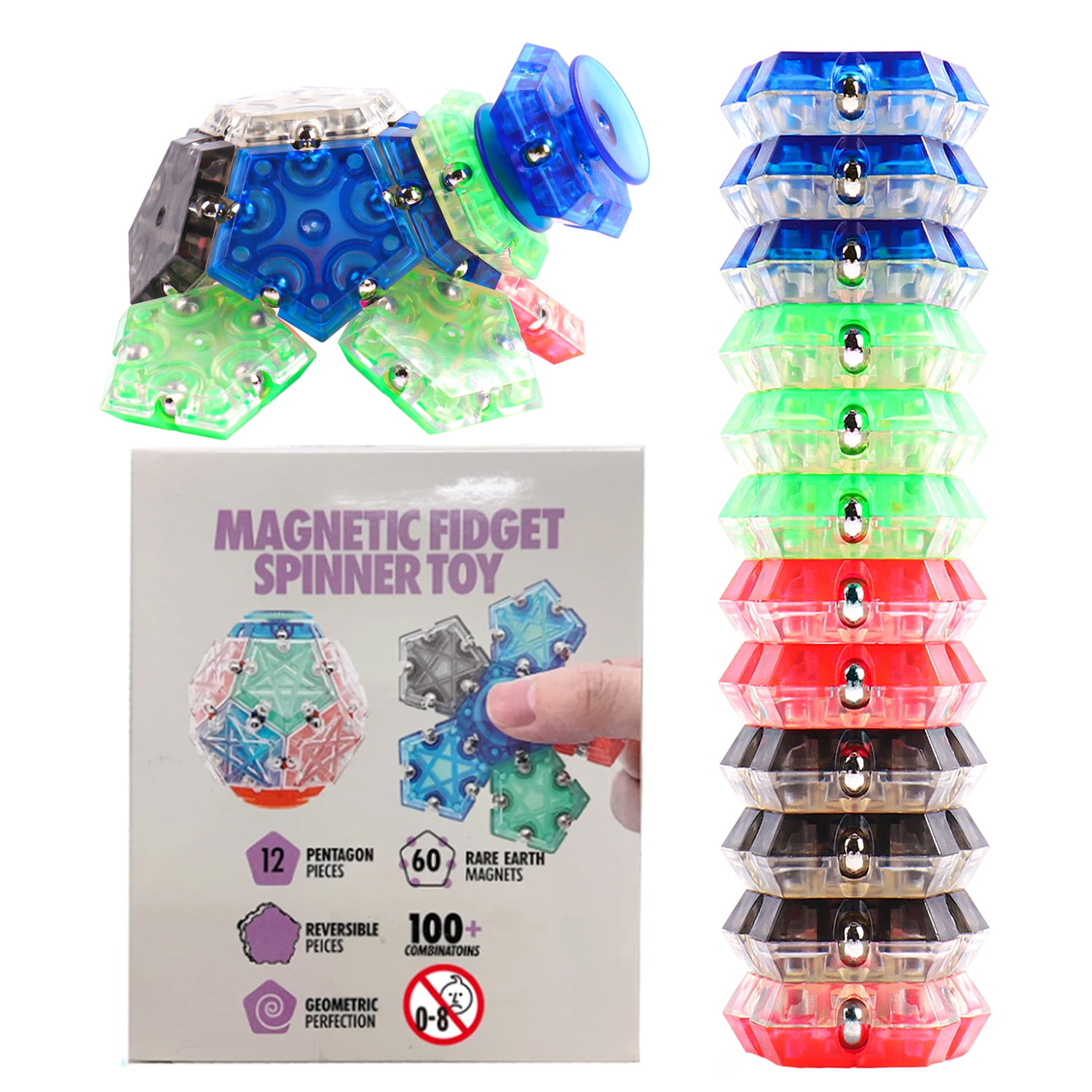 Sophron Colorful Fidget Spinner 14 Piece Set Puzzle Balls Building Blocks With 100 Combinations Stress Reduction and Anxiety Relief Hand Spinner for Adults Walmart