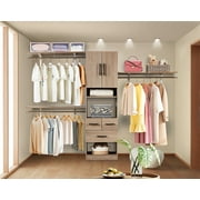 Sophshelter 8ft Oak Freestanding Wardrobe Closet System With 3 Drawers For Bedroom Storage Cabinet Garment Rack, Hanging Rods, 3 Shelves Towers, Built-In Closet System - 96"L x 15.7"W x 70.8"H
