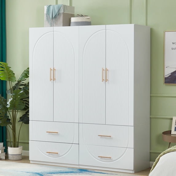 Sophshelter Armoire Wardrobe Closet, Wood 4 Door 4 Drawers White Closet for High Storage Capacity, Tall Armoire Storage Closet with 2 Shelves and Hanging Rod