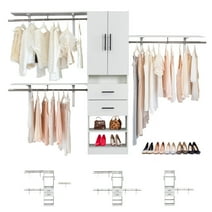 Sophshelter Closet Organizer System Wardrobe Storage 2 Door White Tall Cabinet Closet with 2 Drawers and Walk-in Garment Rack 96" L x 15.7" W x 70.8" H