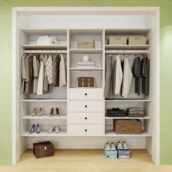 Sophshelter Closet System Walk-in: Modular Closet Organizer Systemfor Bedroom Built-in Storage Clothes Organization with Shelves 4 Drawers 2 Hanging Rods Wall Mount 86.61"W x 16.04"D x 70.86"H