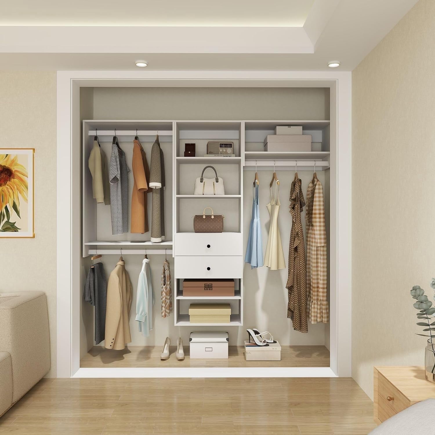 Dee Modular Freestanding Closet System, 6 Shelves, 2 Hanging Rods, Gray  By Casagear Home