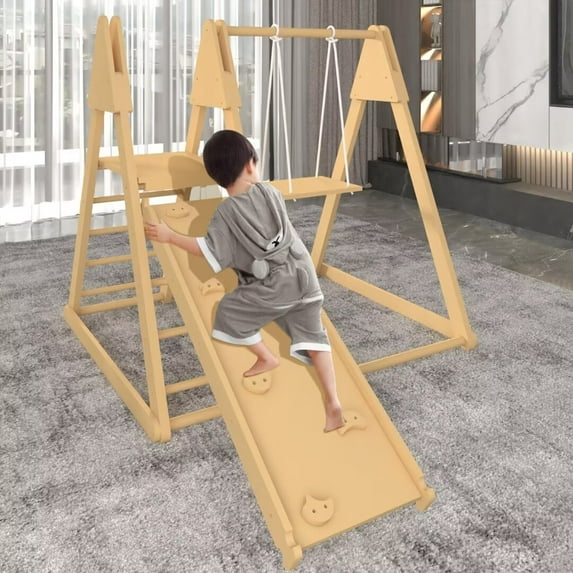 Sophshelter Toddler Climbing Toys Indoor, Kids Indoor Playground Wooden Toys, Montessori X-Large Wooden Climbing Triangle Adjustable Angle with Thickened 2 Sides Slides for Toddlers Indoor Outdoor