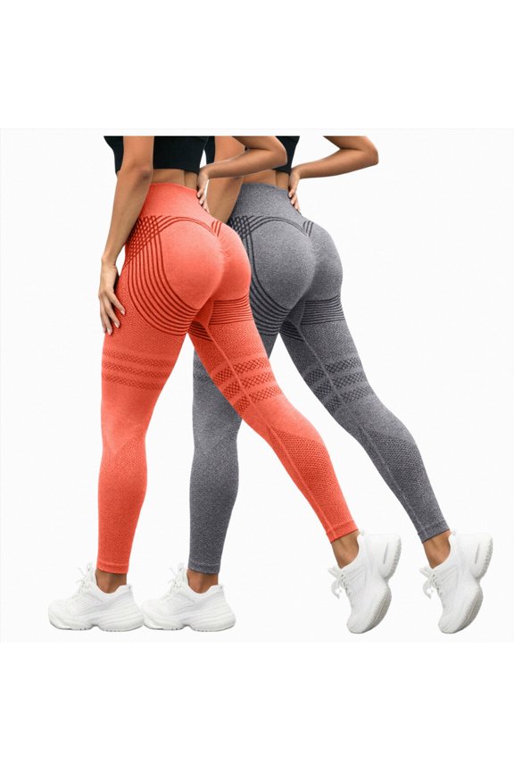 2PCS 3d Leggings Cellulite Compression High Waisted Shaping Skin-Friendly & Breathable Workout Leggings Women(Orange,XXL)