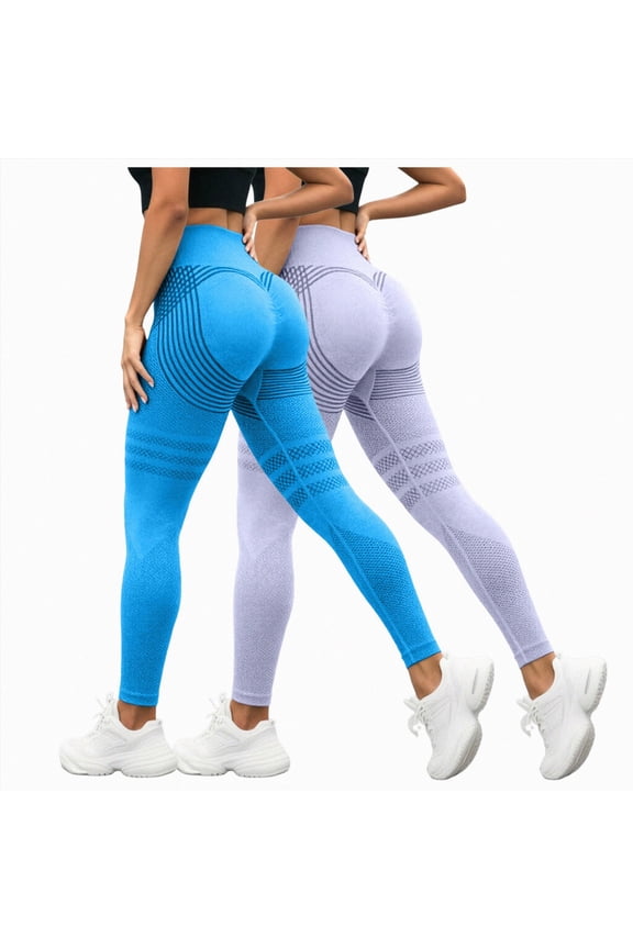 2PCS Cellulite Leggings High Waisted Training Control Women's Yoga Leggings（Blue,XXL）
