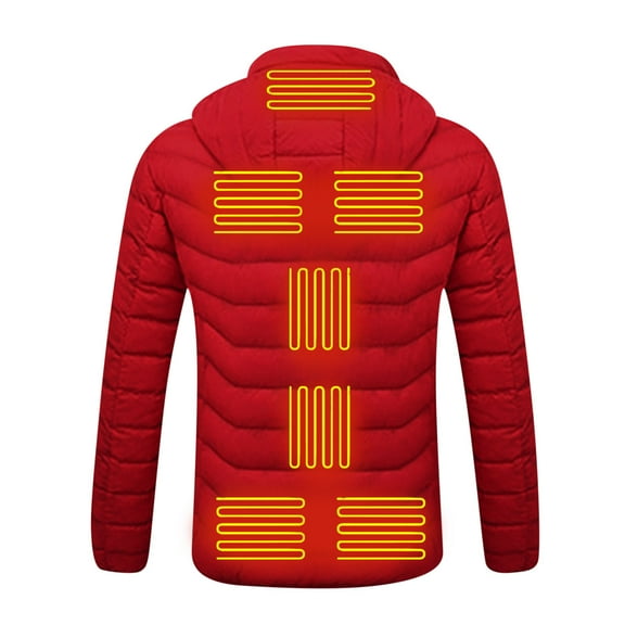 Sopiago 4 Zones Heated Jackets for Men Women, Winter Outdoor Electric Heating Hooded Coat for fishing/Riding/skiing Red,S