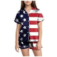 thumbnail image 1 of Sopiago 4th Of July Kids Girls Pajama Set Silky PJS Button-Down Sleepwear Nightwear Loungewear Clothes Set Gifts for Toddler Kids Dark Blue,12-13 Years, 1 of 5