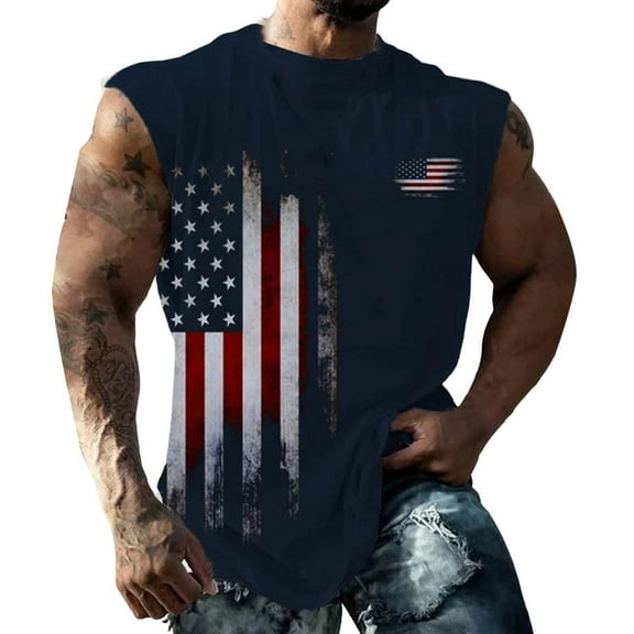 Sopiago 4th of July Shirts for Mens Muscle Tank Top 1776 Sleeveless Graphic Gym Workout Tank Tops for Men American Flag Shirt Dark Blue,XXXXL