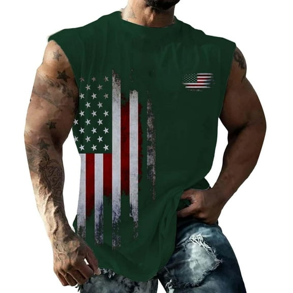 Sopiago 4th of July Shirts for Mens Muscle Tank Top 1776 Sleeveless Graphic Gym Workout Tank Tops for Men American Flag Shirt Green,XL