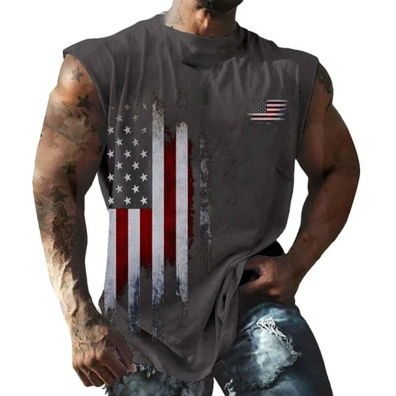 Sopiago 4th of July Shirts for Mens Muscle Tank Top 1776 Sleeveless Graphic Gym Workout Tank Tops for Men American Flag Shirt Grey,XL