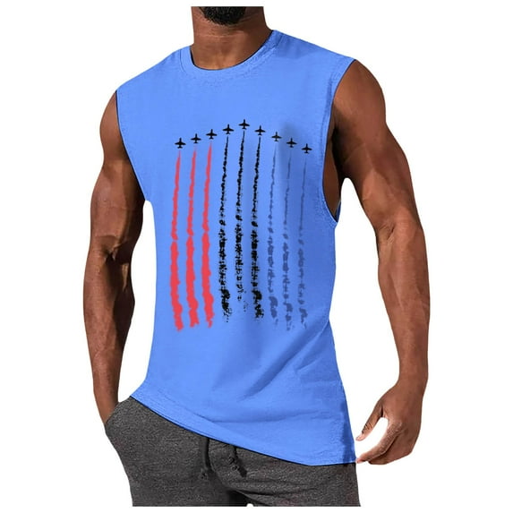 Sopiago American Flag Tank Top Men 4th of July Shirts USA Print Patriotic Sleeveless Muscle Tee Tops Workout Tank Tops for Men Blue,M