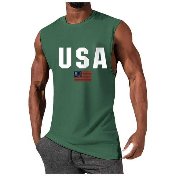 Sopiago American Flag Tank Top Men Patriotic 4th Of July Shirts for Men Air Force Flyover Muscle Sleeveless Graphic Gym Workout Tank Tops for Men Green,M