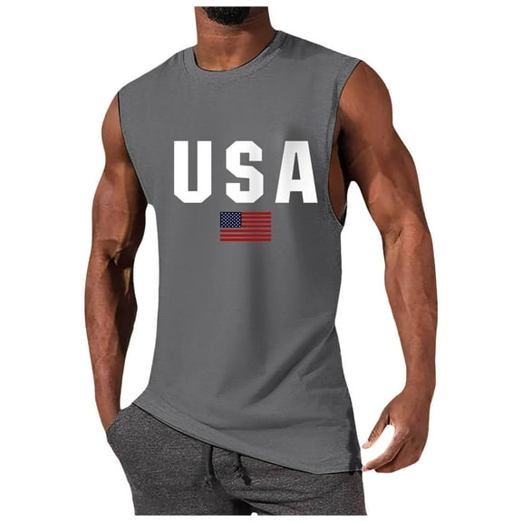 Sopiago American Flag Tank Top Men Patriotic 4th Of July Shirts for Men Air Force Flyover Muscle Sleeveless Graphic Gym Workout Tank Tops for Men Grey,M