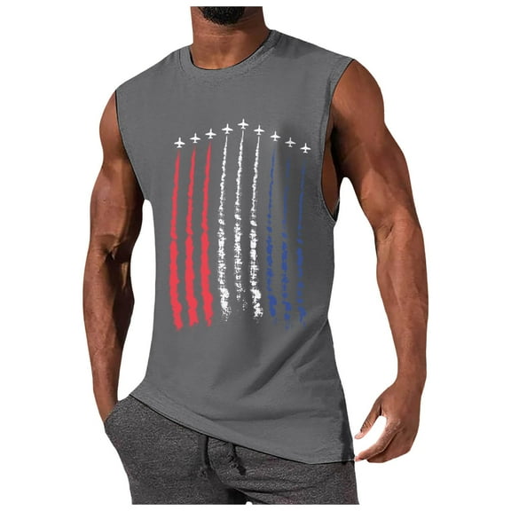 Sopiago American Flag Tank Top Men Patriotic 4th Of July Shirts for Men Air Force Flyover Muscle Sleeveless Graphic Gym Workout Tank Tops for Men Grey,XXL