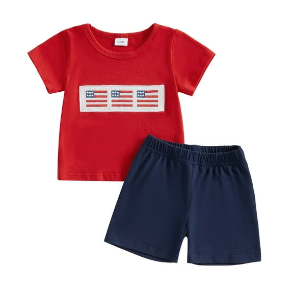 Sopiago Baby Boy 4th of July Summer Outfits American Flag Short Sleeve T Shirt + Solid Shorts Toddler 2PCS Clothes Set Red,3-6 Months