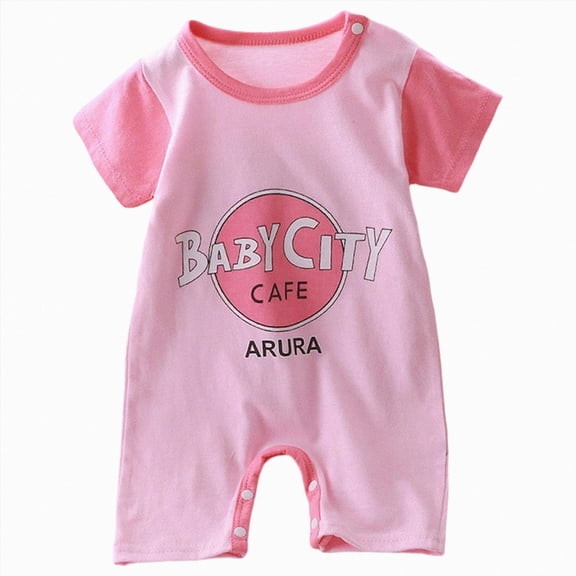 Sopiago Baby Boy Cotton Short Sleeve Rompers-Breathable One-Piece Jumpsuits with Animal Themes for Spring/Summer Infant Boy Clothes Pink,6-9 Months