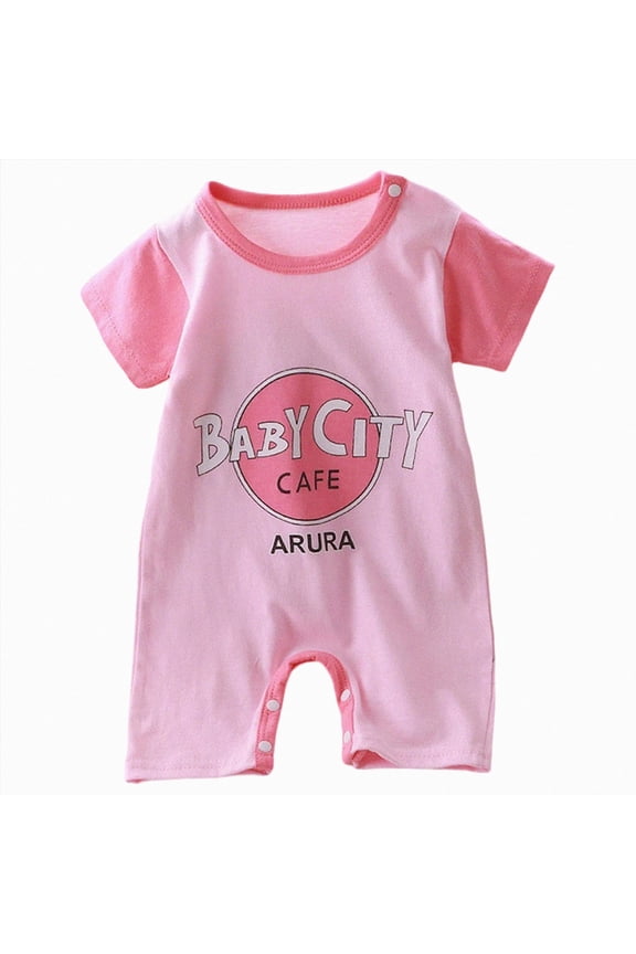 Baby Boy Cotton Short Sleeve Rompers-Breathable One-Piece Jumpsuits with Animal Themes for Spring/Summer Infant Boy Clothes Pink,6-9 Months