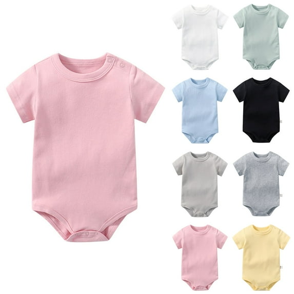 Sopiago Baby Boy Girl Bodysuit Summer Clothes Soft Outfit Short Sleeve Romper Pink,18-24 Months