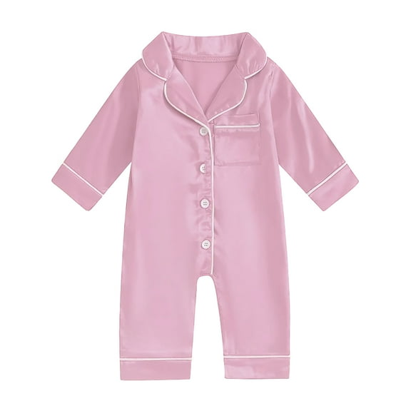 Sopiago Baby Boy Girl Button Down Pajamas Romper One-Piece Jumpsuit Long Sleeve Sleeper Sleepwear Light Pink,12-18 Months