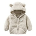thumbnail image 1 of Sopiago Baby Boy Girl Fleece Jackets Winter Warm Bear Ears Hoodie Solid Color Coat Zip-up Jacket for Toddler Boys Girls Cotton Sweater Fall Clothes Grey,6-12 Months, 1 of 4