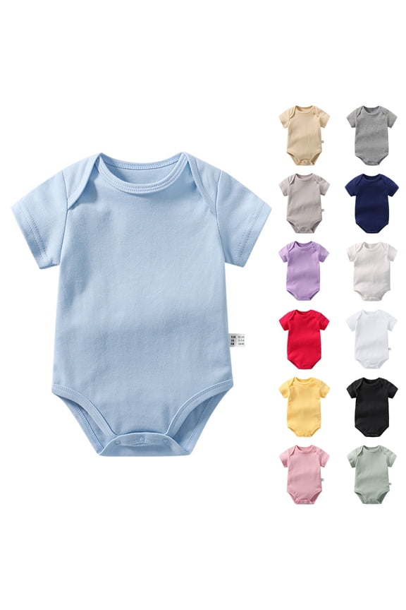 Baby Boy Girl Short Sleeve Bodysuit Cotton One-Piece Summer Clothes Light Blue,9-12 Months