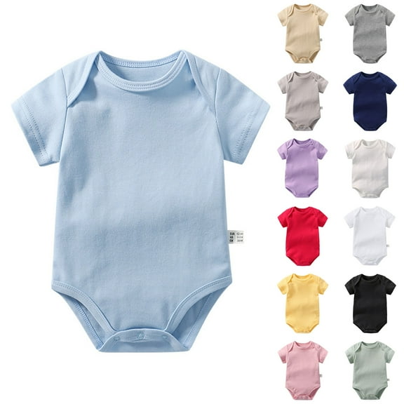 Sopiago Baby Boy Girl Short Sleeve Bodysuit Cotton One-Piece Summer Clothes Light Blue,9-12 Months