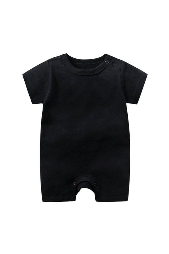 Baby Boy Girl Short Sleeve Romper Unisex Cotton Solid Outfits Boy Girl Jumpsuits Soft Summer Clothes Black,12-18 Months