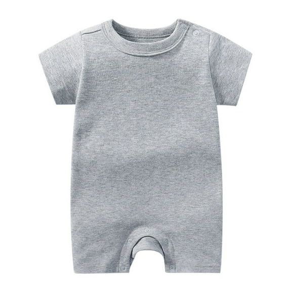 Sopiago Baby Boy Girl Short Sleeve Romper Unisex Cotton Solid Outfits Boy Girl Jumpsuits Soft Summer Clothes Grey,12-18 Months